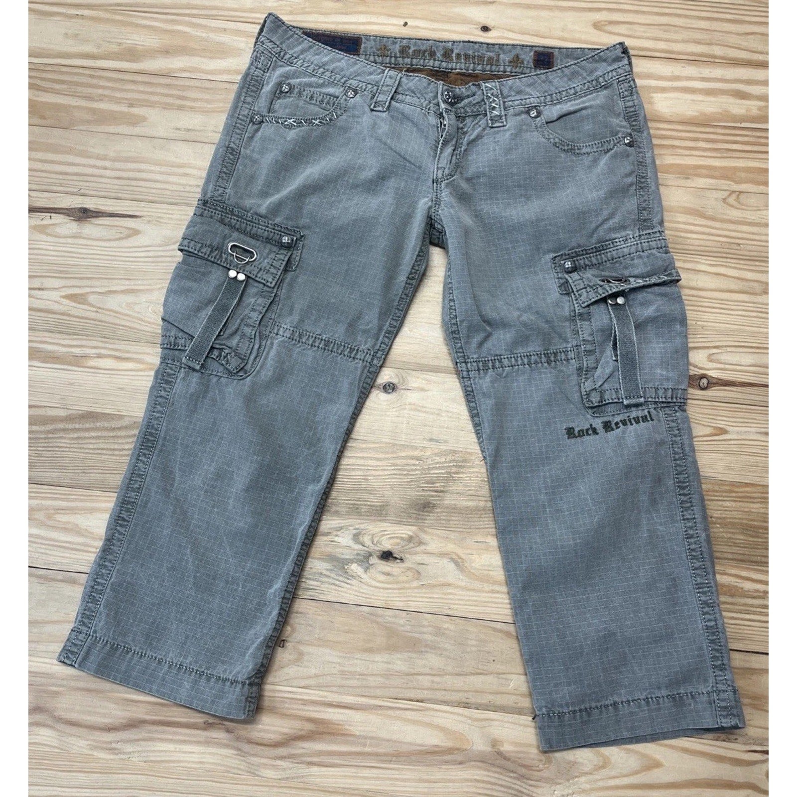 Rock Revival Jeans Cargo Capris Women 27 Green Grunge Y2K
