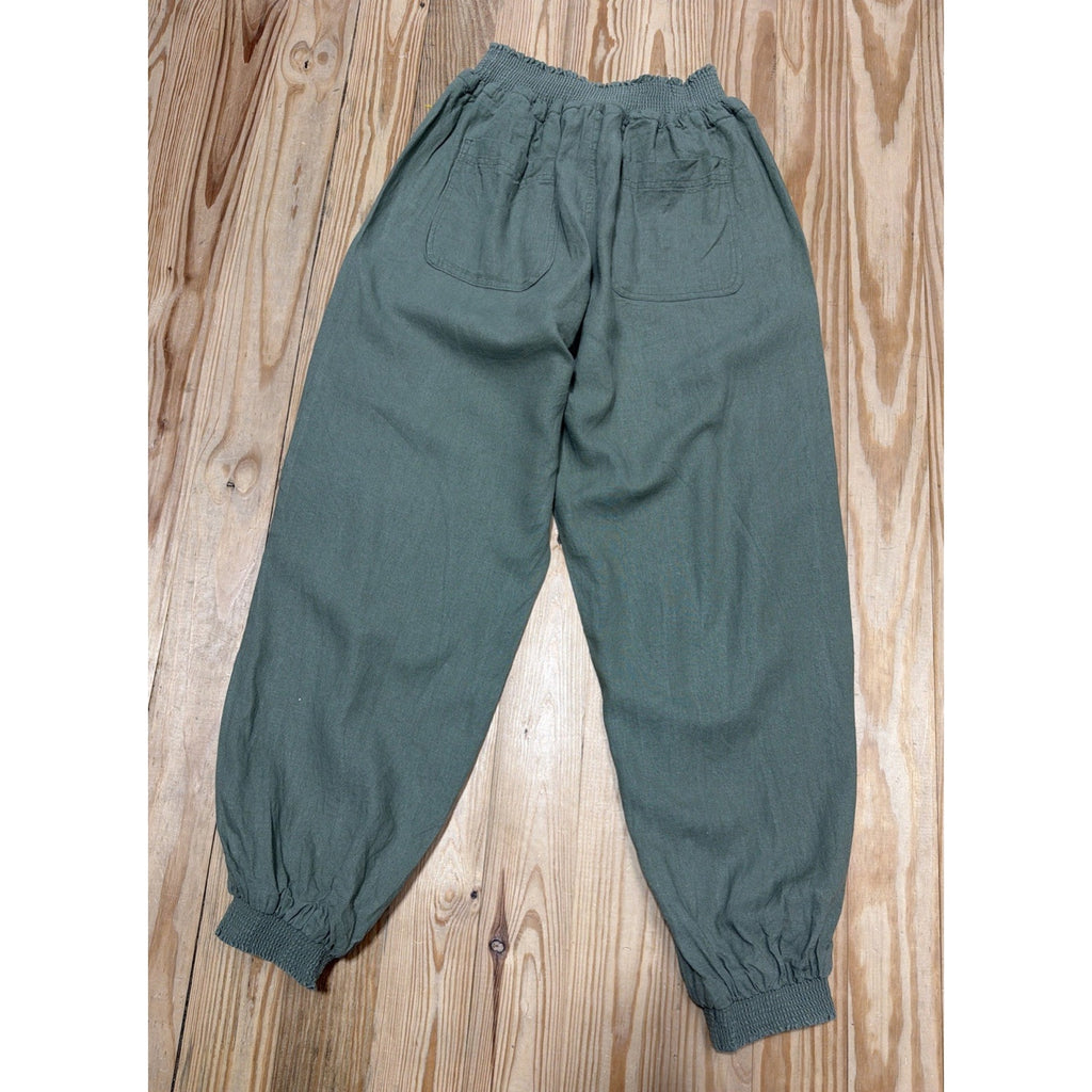 Love Tree Linen Blend Jogger Pants Drawstring Waist Women's Medium Green Comfort