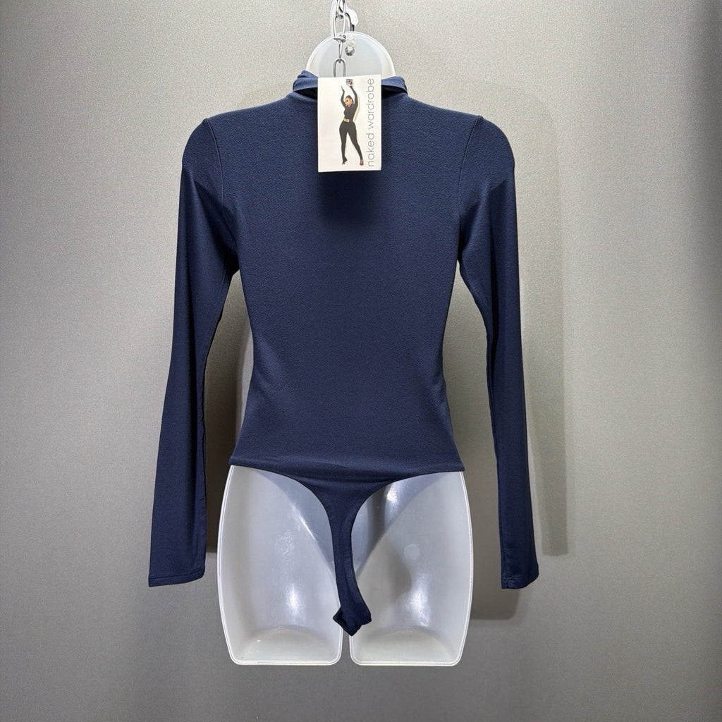 Naked Wardrobe Women’s Blue Long Sleeve One Piece Thong Bodysuit Size Medium NWT