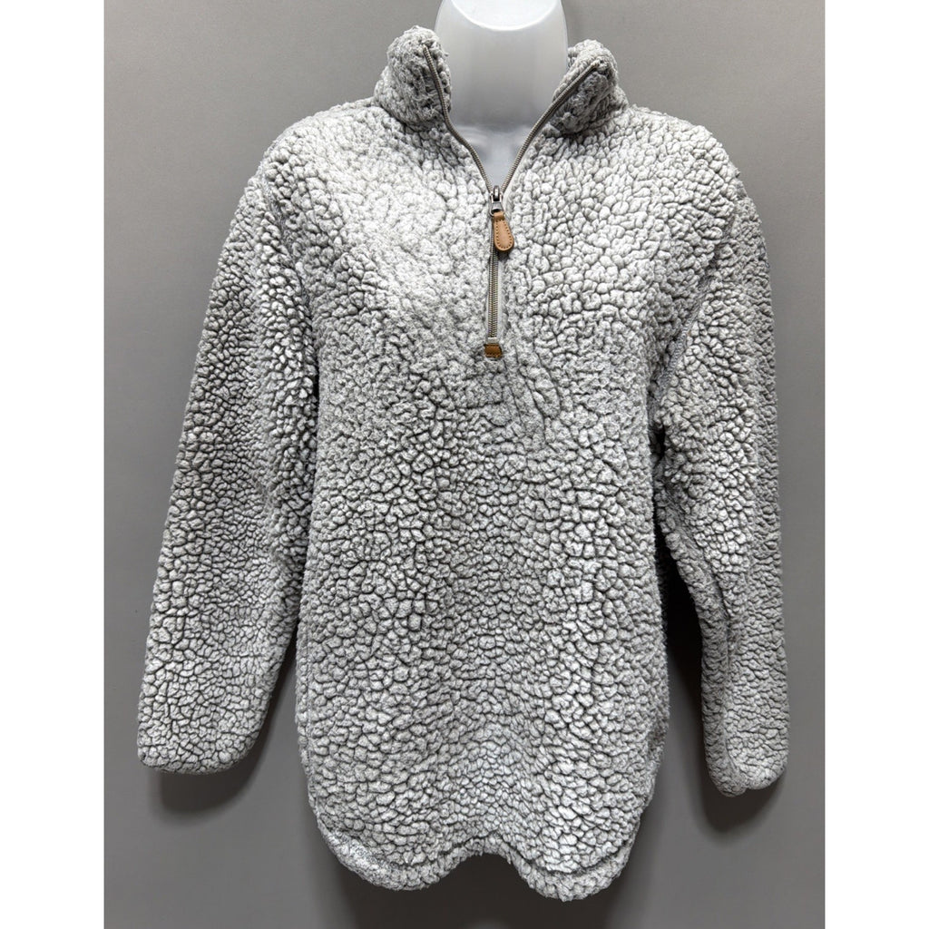 Simply Southern Jacket Womens Size Small Sweater Gray Sherpa 1/4 Zip Pullover