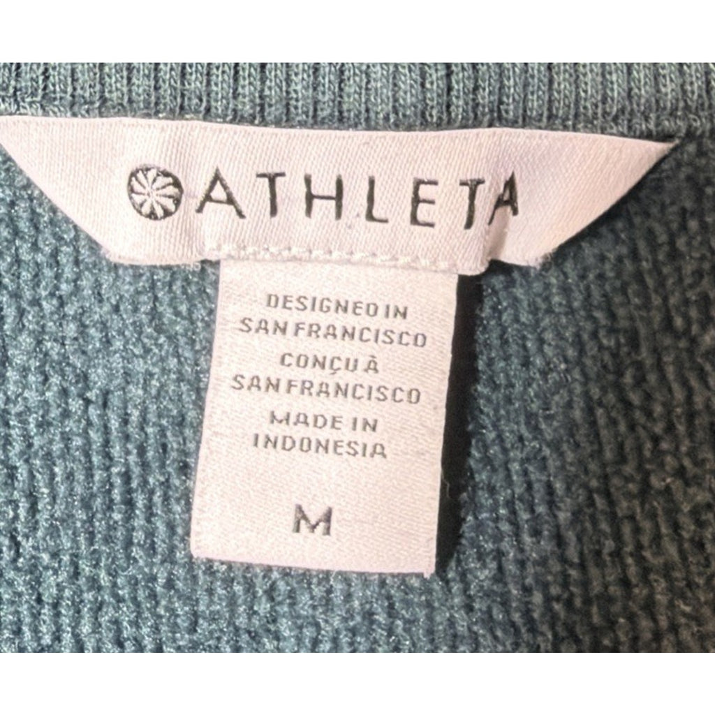 Athleta size M Medium Cozy Karma 1/2 Zip Sweatshirt Teal Stretch Pockets