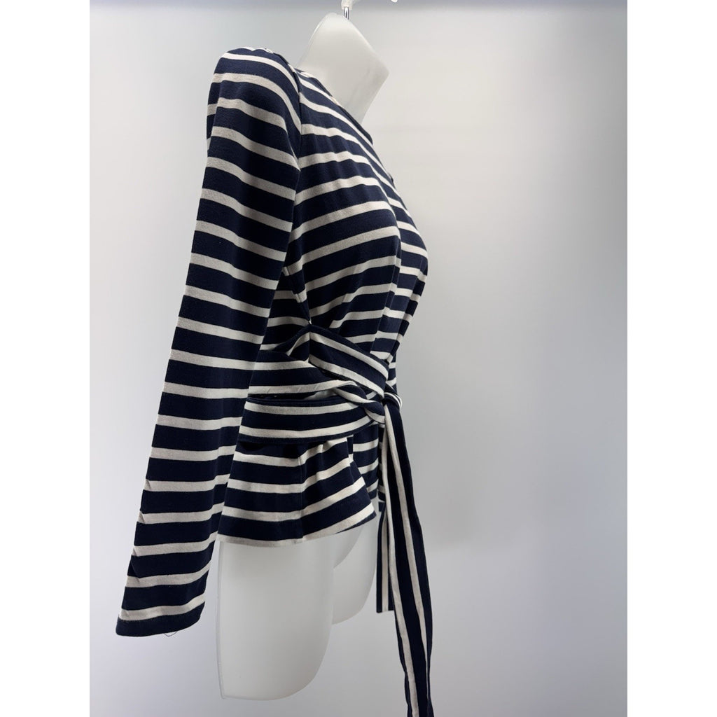 J Crew Striped Belted Cross Back Top Navy Ivory Women’s Size XXS