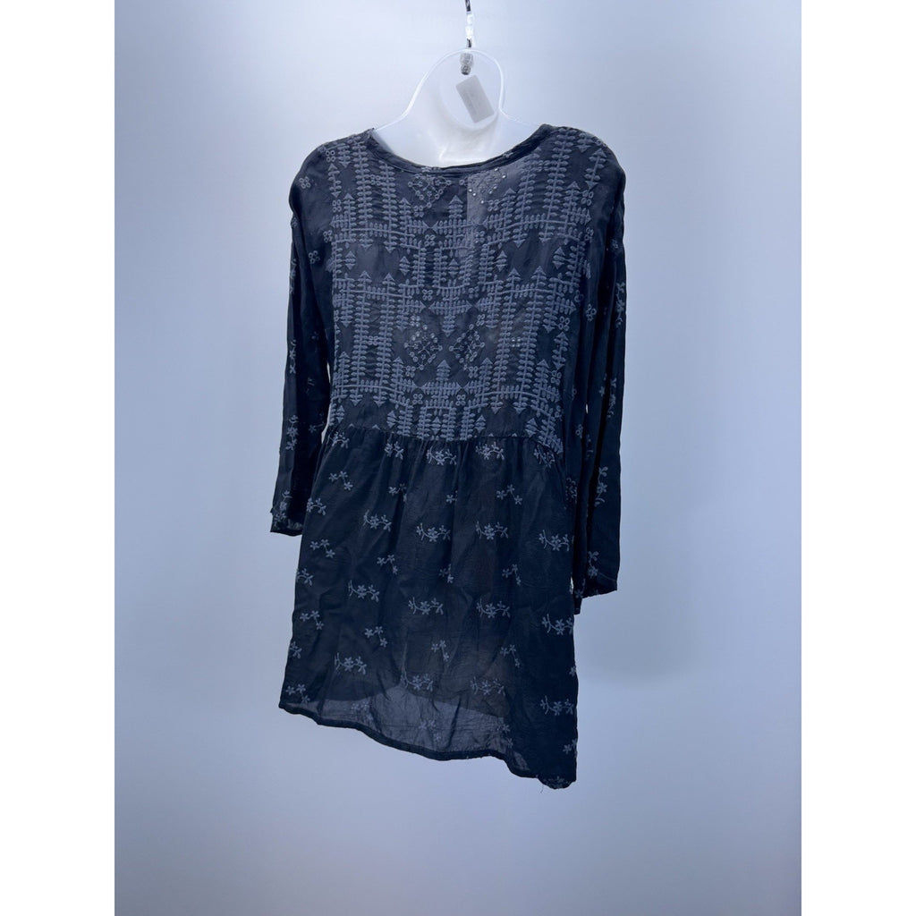 Johnny Was Blouse Women’s S Black Embroidered Aztec Tunic