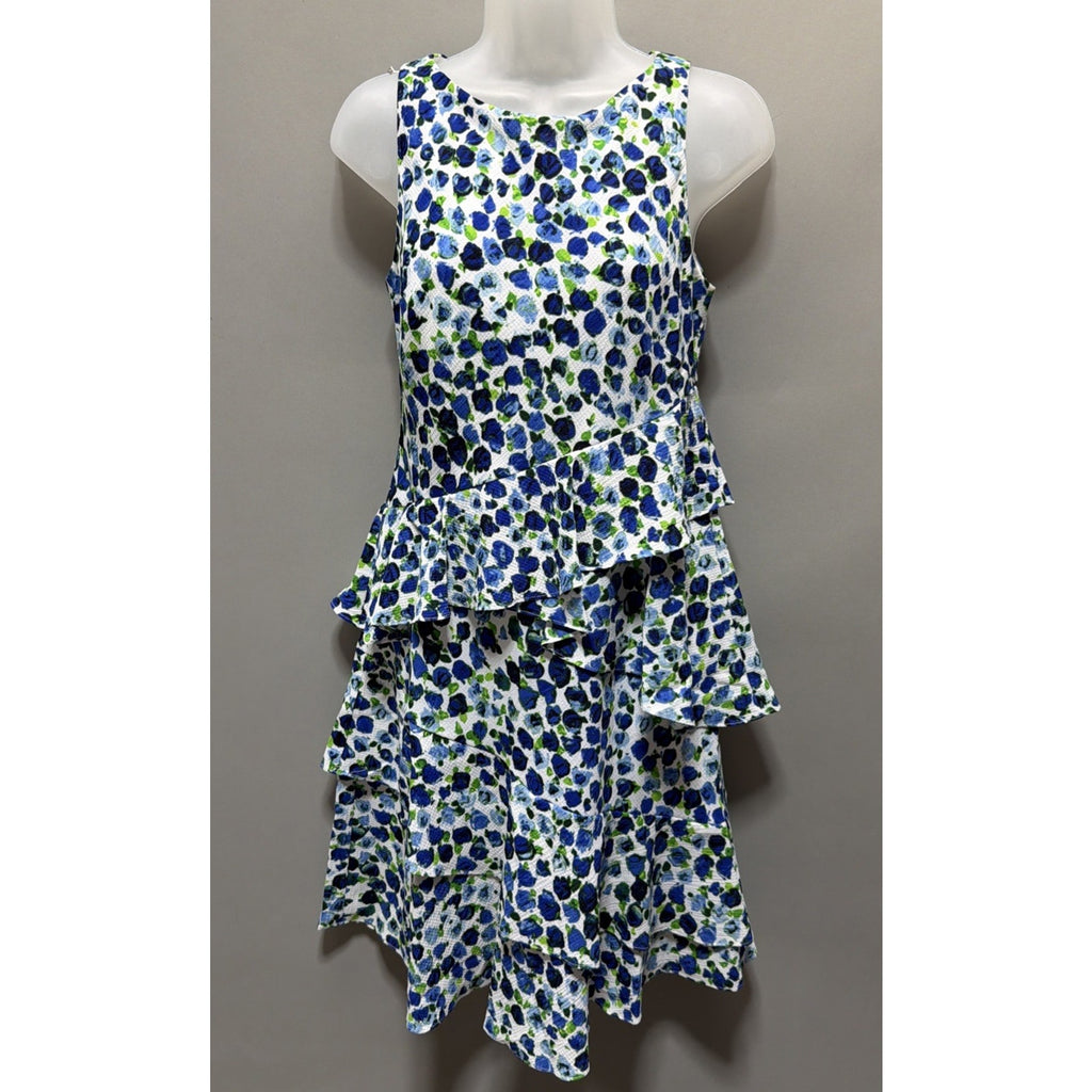LAUREN RALPH LAUREN Women's 4 Printed Ruffled Crepe A-Line Dress Lined Excellent