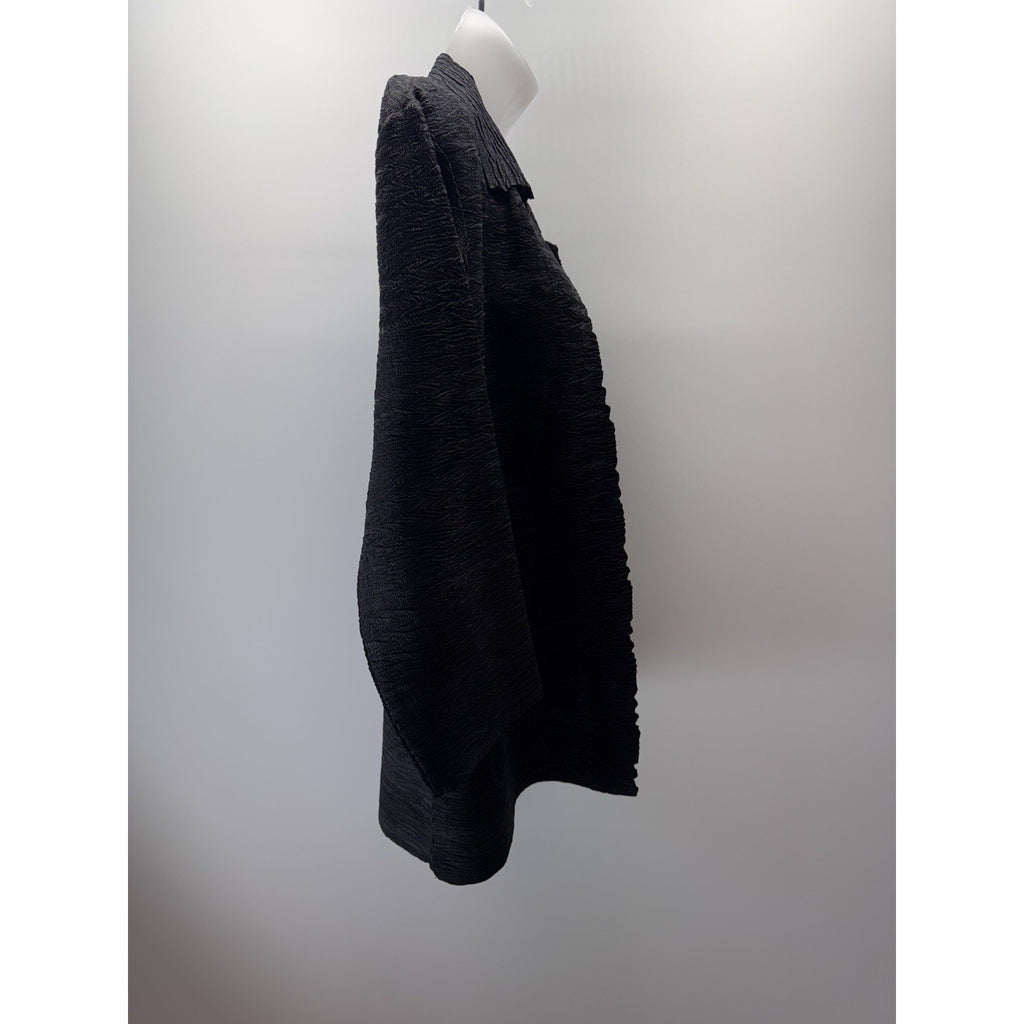 Chicos Open Collar Cardigan Crepe Textured Shiny Charcoal Women Size 2 US L