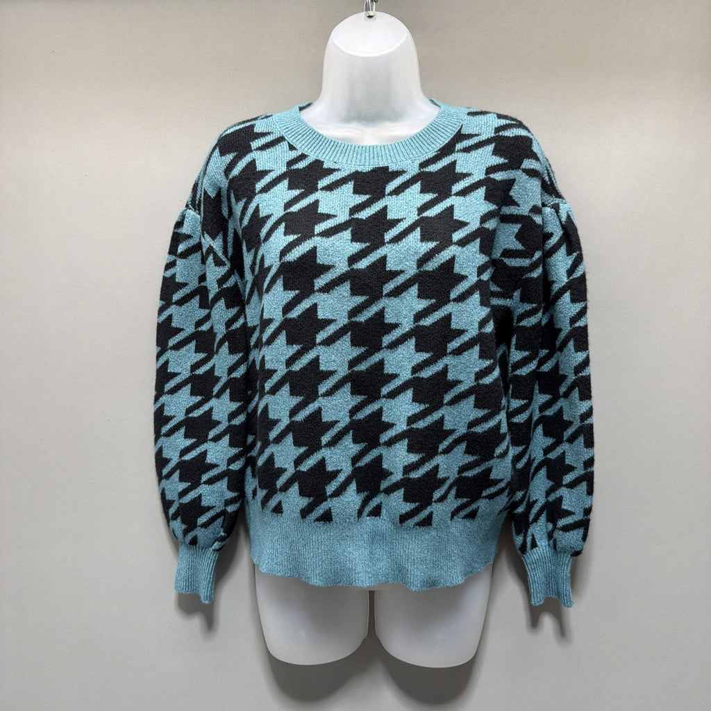 Ann Taylor Loft Women Houndstooth Sweater Size XS Petite Basking Blue