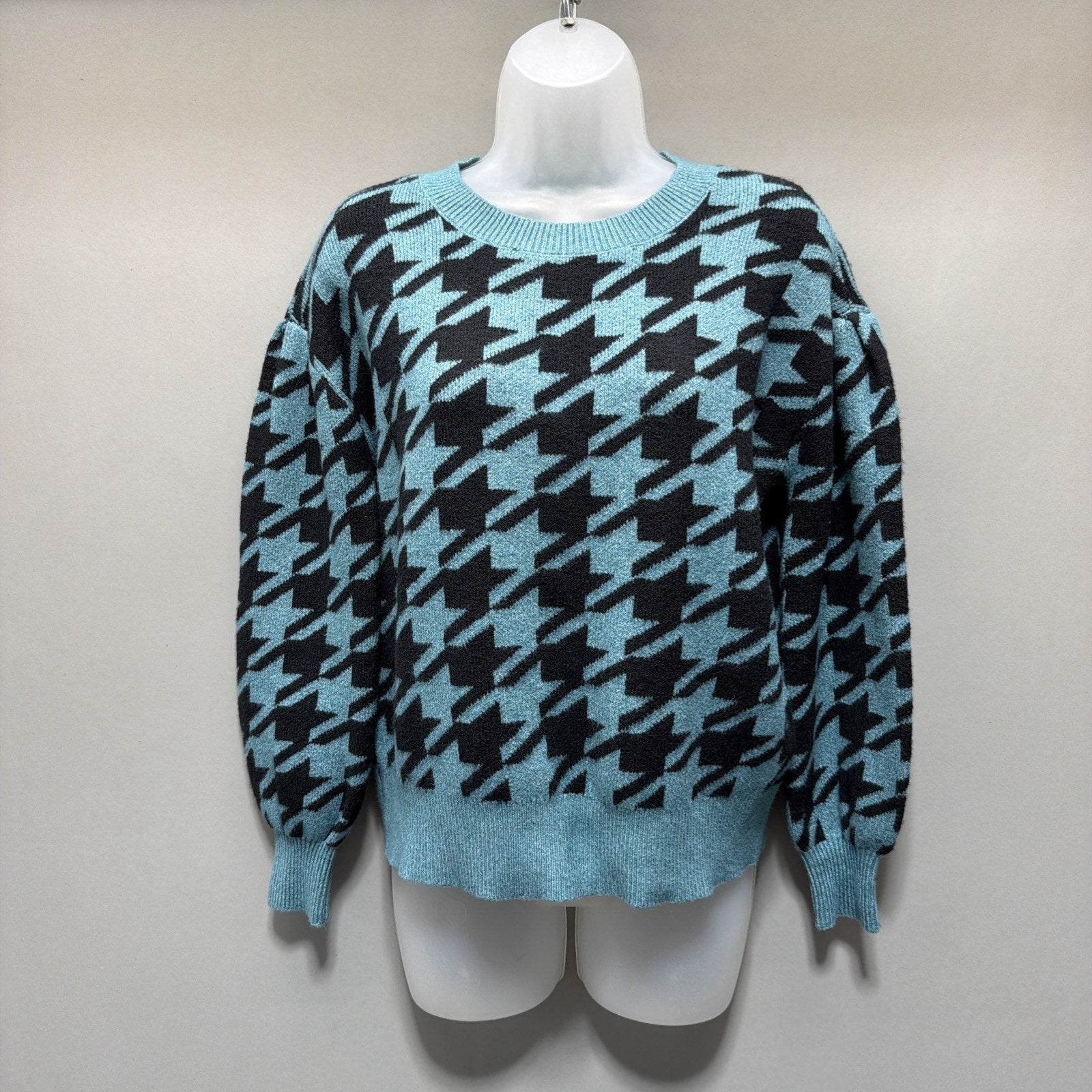Ann Taylor Loft Women Houndstooth Sweater Size XS Petite Basking Blue