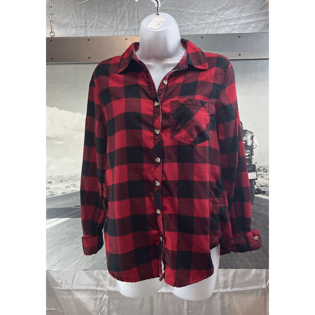 Maurices Black & Red Cabin Plaid Boyfriend Tunic Shirt~Size X-Small