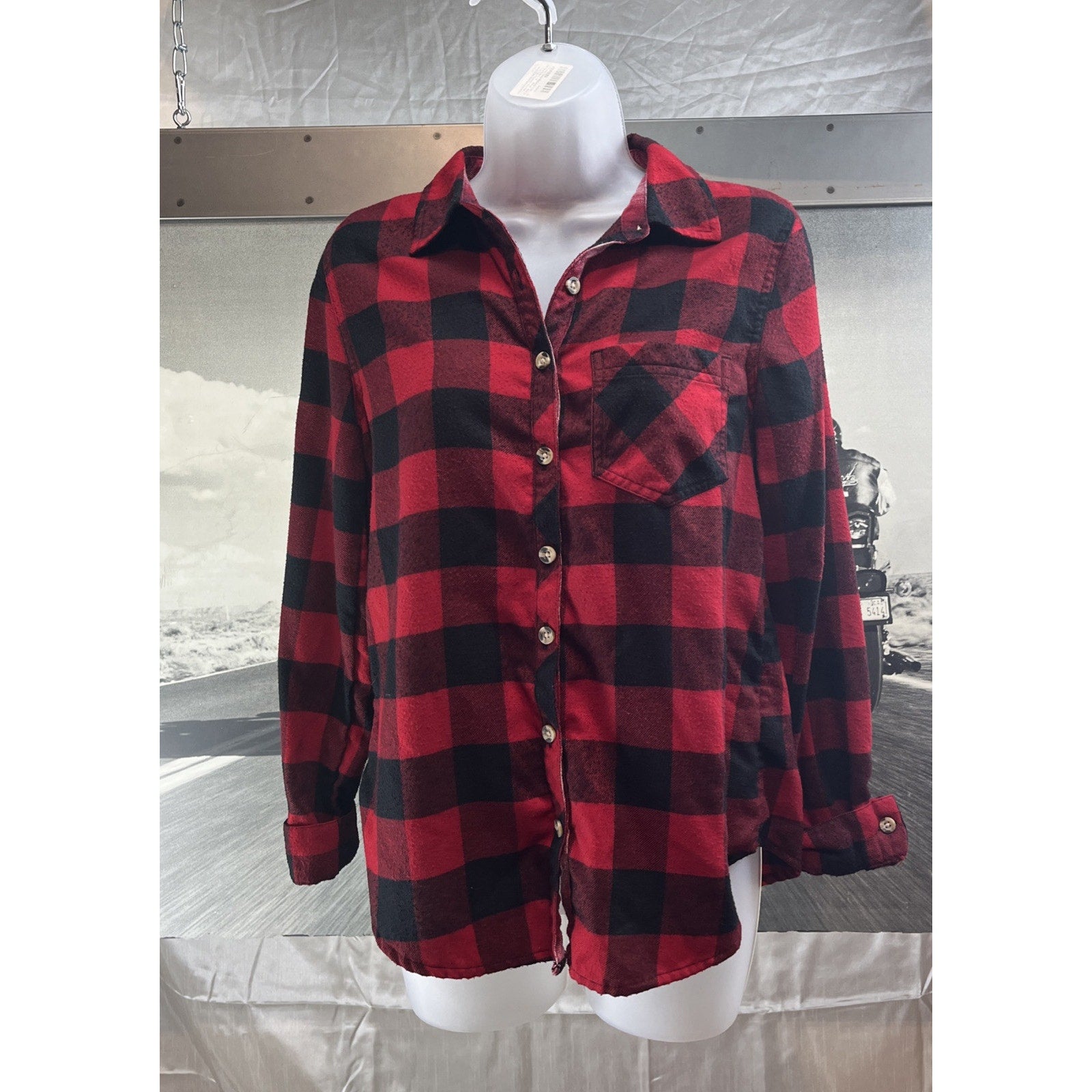 Maurices Black & Red Cabin Plaid Boyfriend Tunic Shirt~Size X-Small