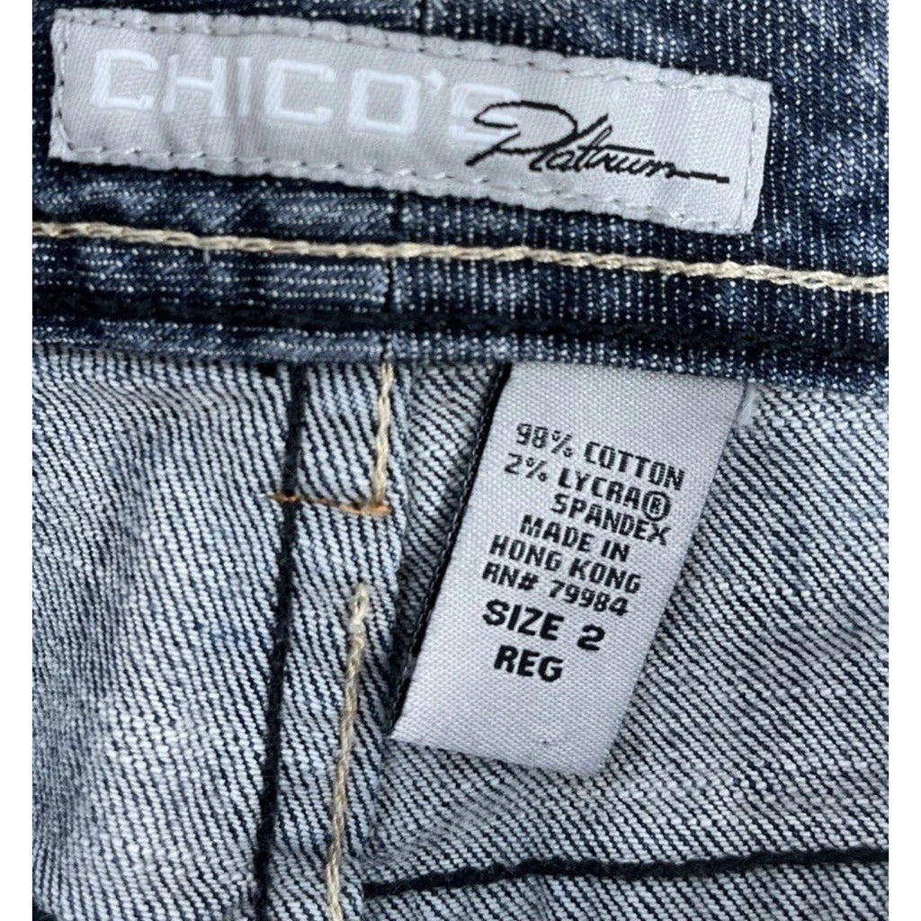 Chicos Platinum Womens Straight Leg Jeans Blue Embroidered Pockets Denim 2