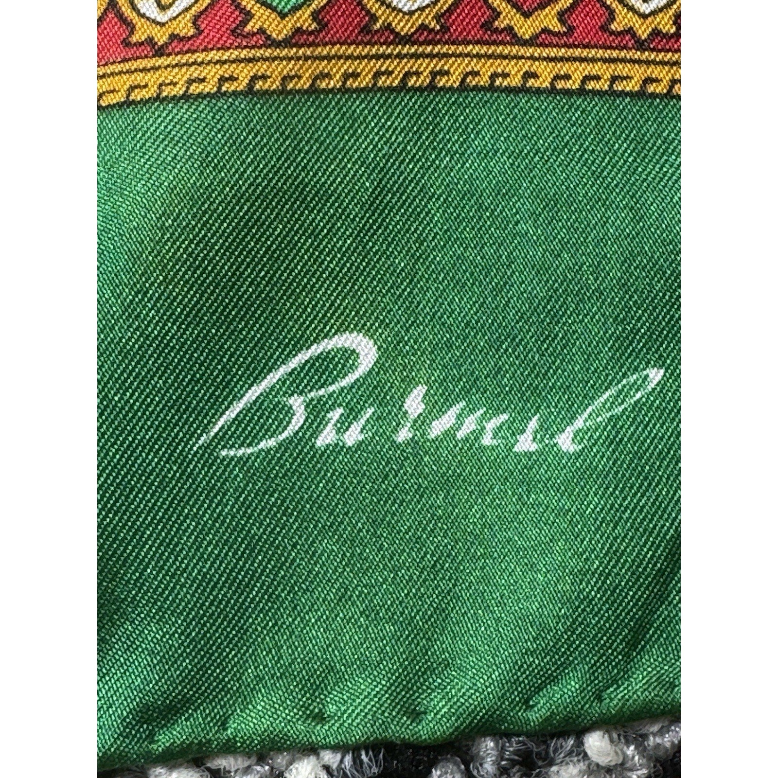 Vintage Burmel Scarf 100% Pure Silk Green Paisley Border Made in Japan 46”