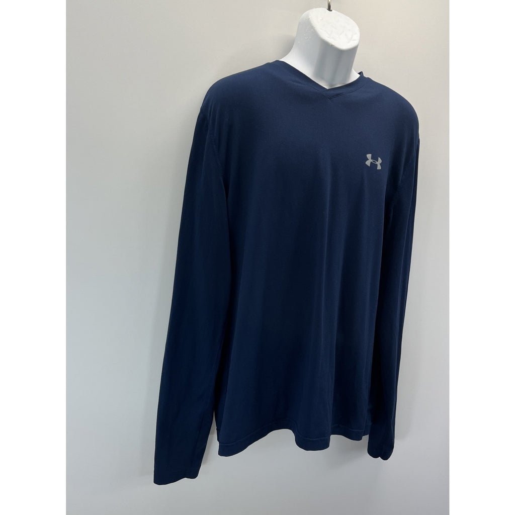 Under Armour Seamless Fitted Shirt Tee Long Sleeve Heatgear Blue Mens Size XL
