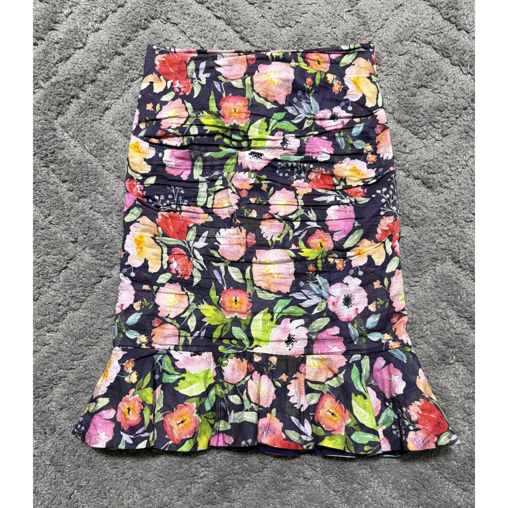 Women's Nicole Miller skirt Size 2 Lined Multi Color Floral Tropical Beach