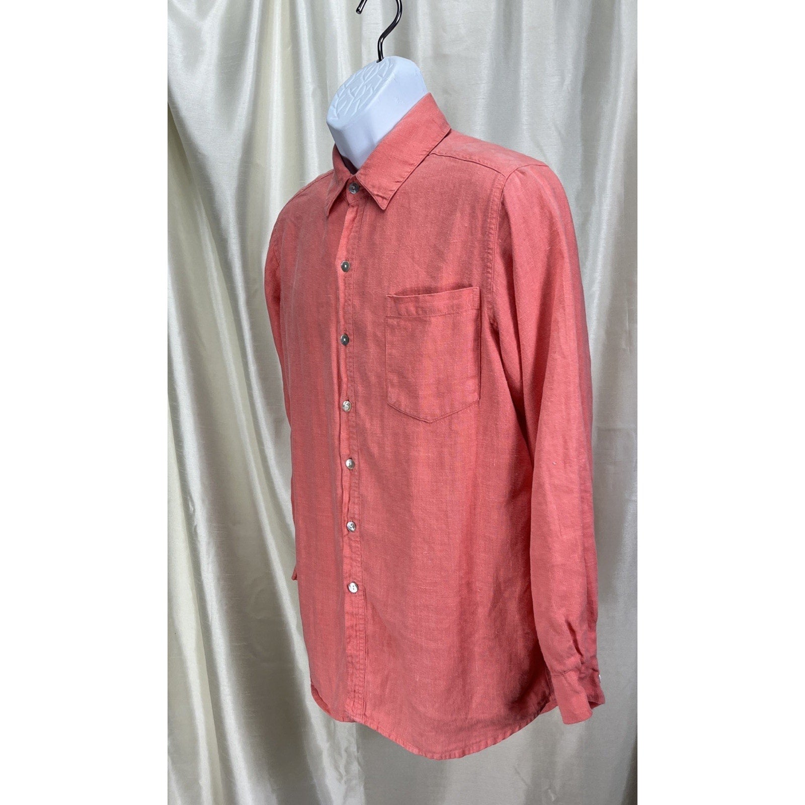 Chicos Design Men’s Button Up Shirt Long Sleeve 100% Linen Size 1 Medium Orange