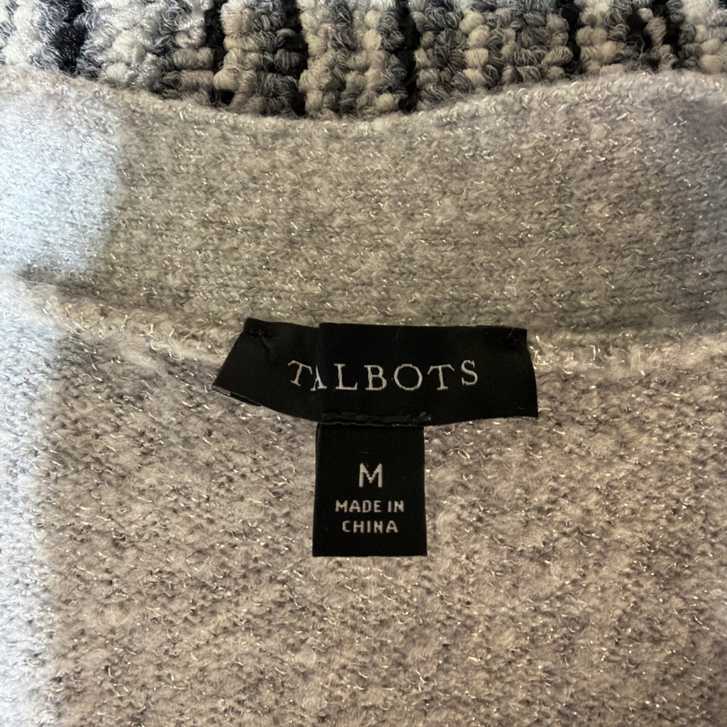 Talbots Jewel Button Cardigan Medium Gray Silver Metallic Shimmer soft cozy
