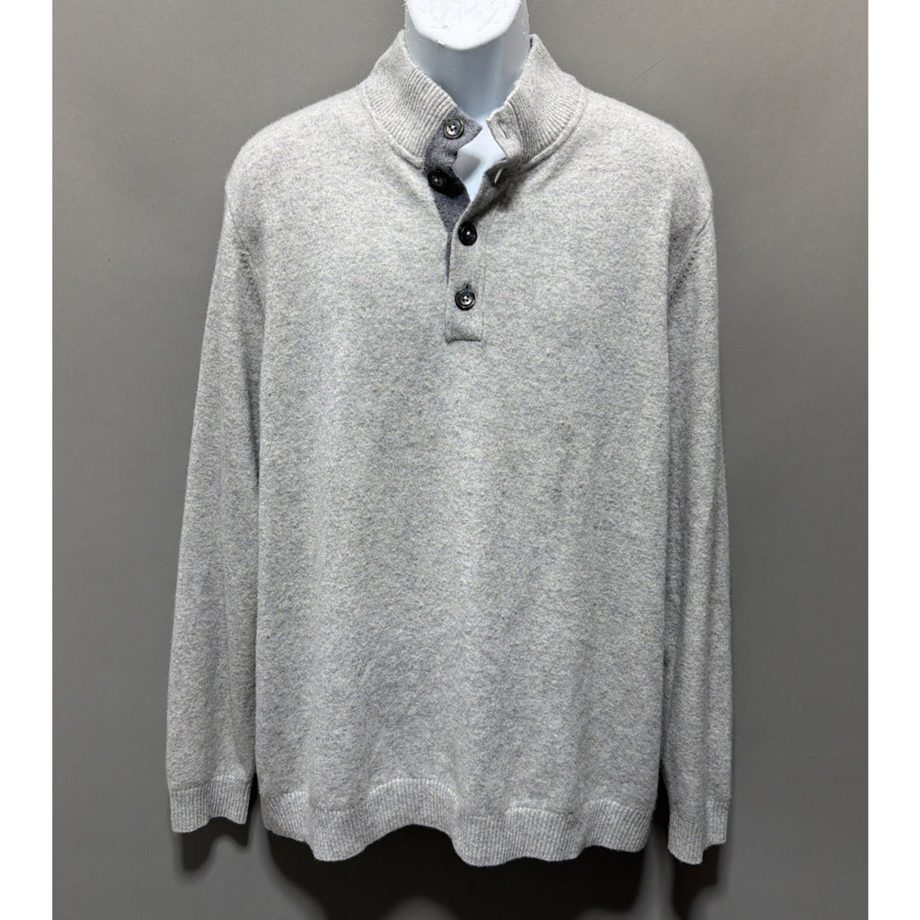 Tommy Bahama Soft Sands Button Mock 100% Cashmere Luxury Soft Sweater Grey XL