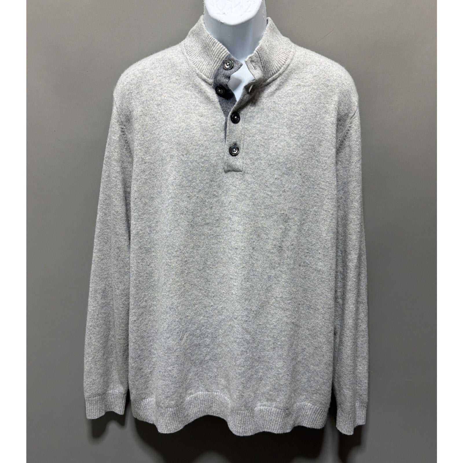 Tommy Bahama Soft Sands Button Mock 100% Cashmere Luxury Soft Sweater Grey XL