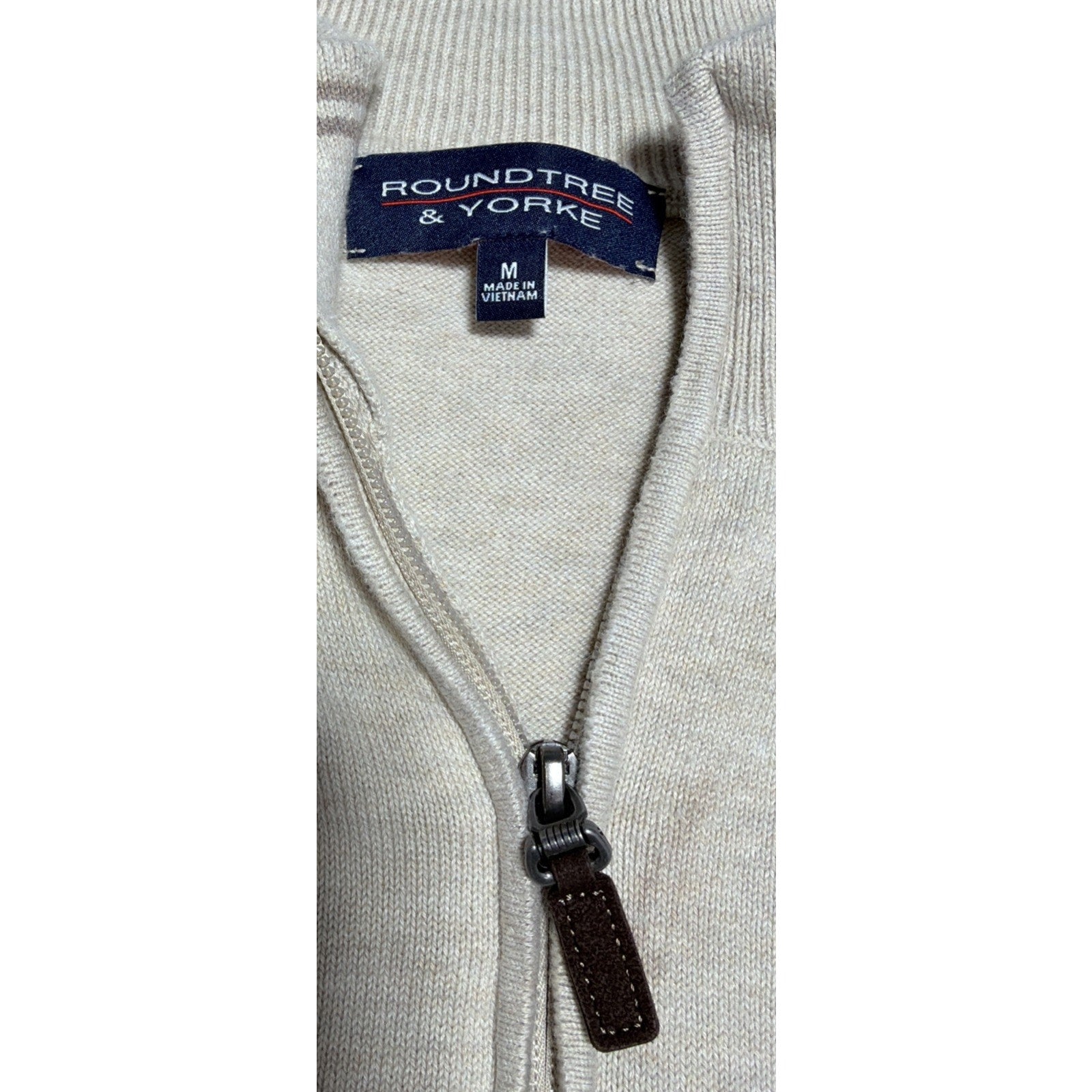 Roundtree & York Sweater Mens M Ivory Oatmeal 1/4 Zip Pullover Preppy Casual
