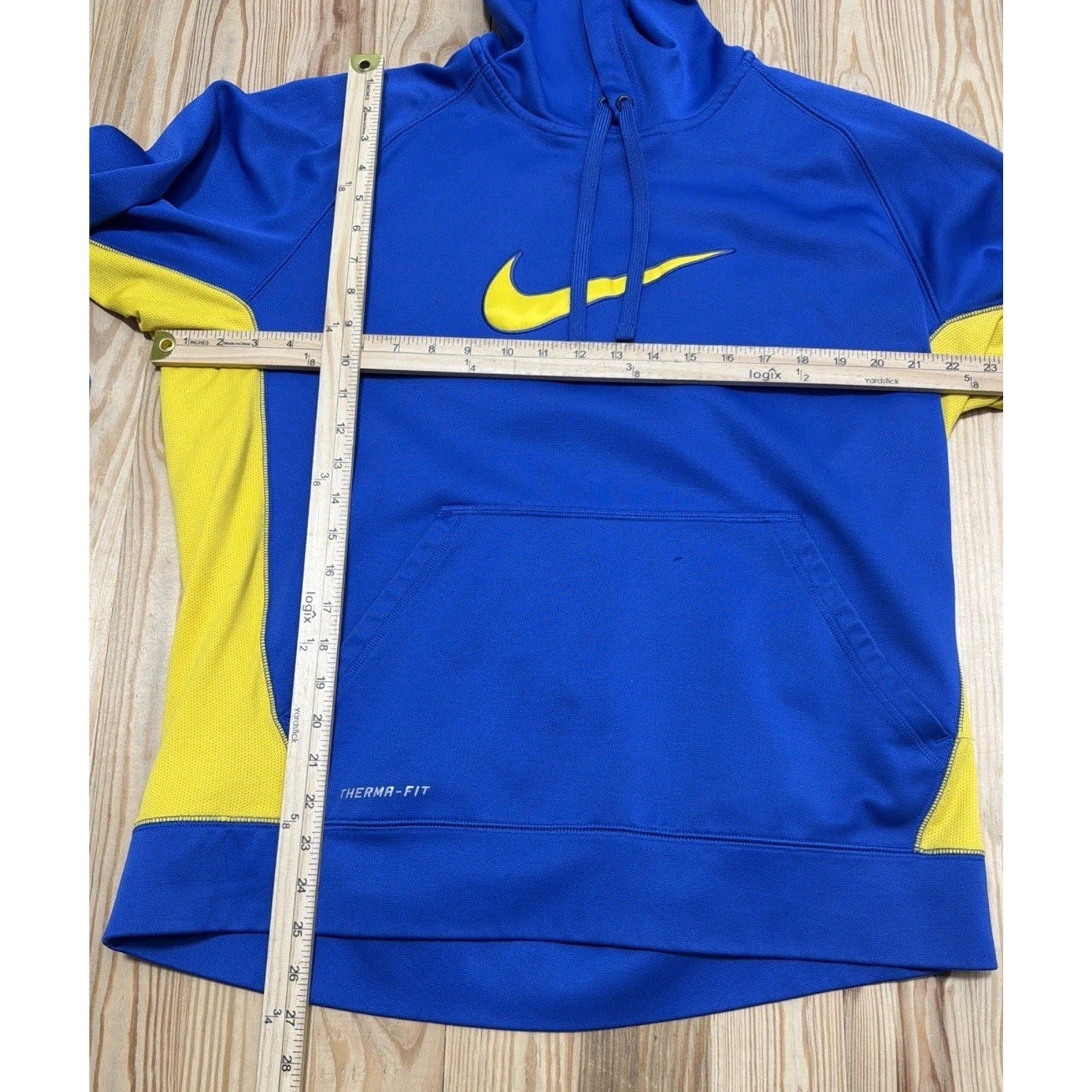 Y2K Nike Therma-Fit Blue Activewear Pullover sweetheart Hooded LOGO Men L -Flaw