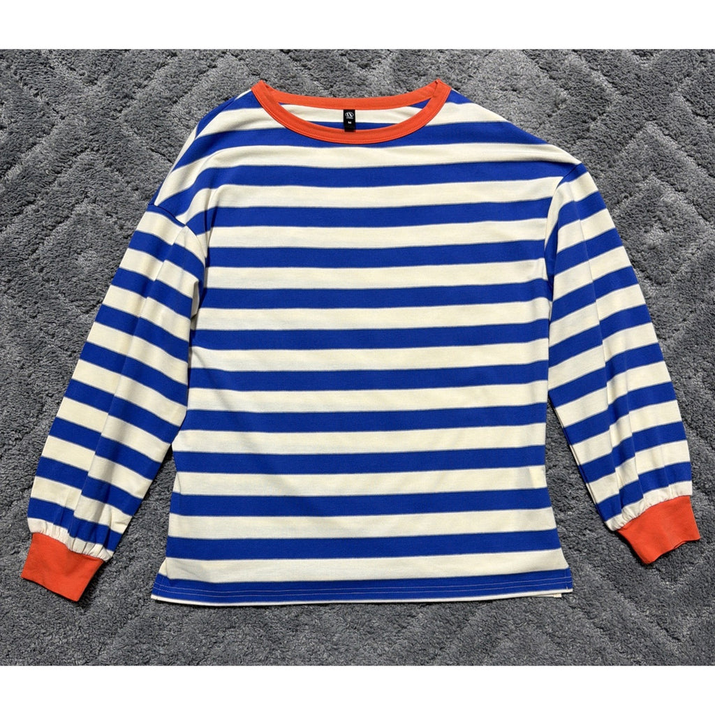 Automet Men's Medium Striped Ivory Blue Long Sleeve Shirt Knit Top