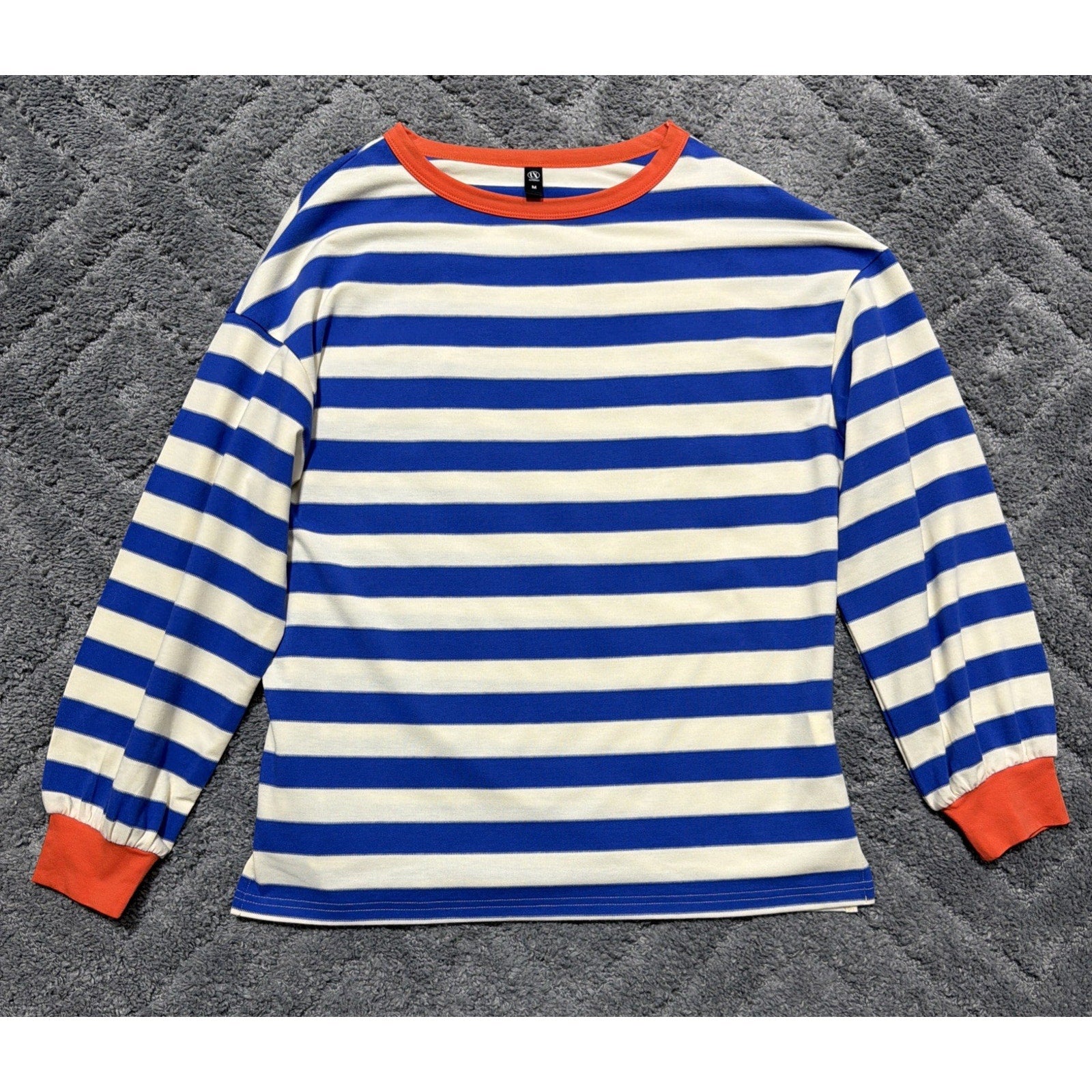 Automet Men's Medium Striped Ivory Blue Long Sleeve Shirt Knit Top