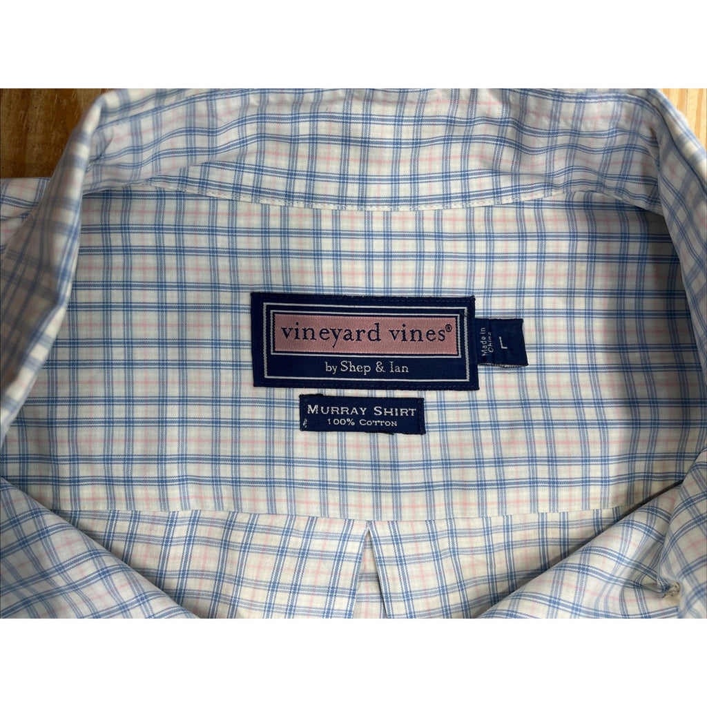 Vineyard Vines Classic Fit Murray Shirt Mens Large Blue White Check Long Sleeve