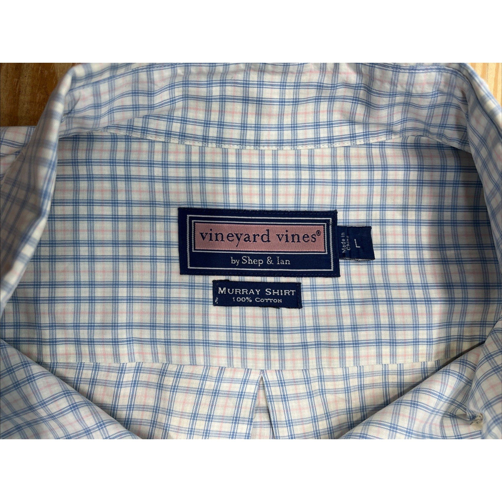 Vineyard Vines Classic Fit Murray Shirt Mens Large Blue White Check Long Sleeve