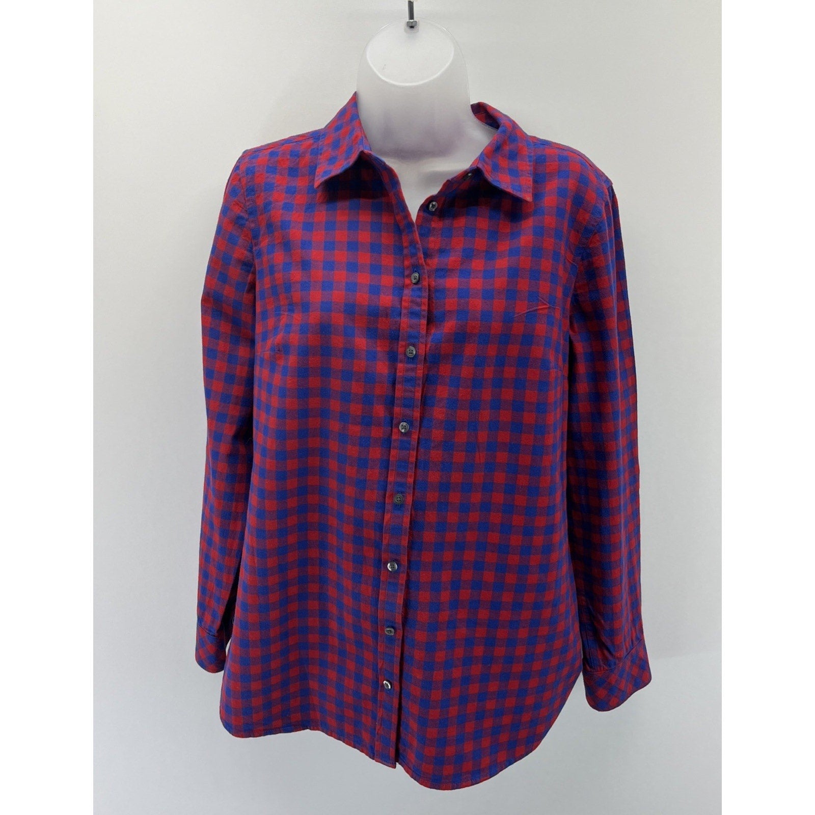Talbots Red Blue Plaid Button Front Shirt Size M Long Sleeve Flannel