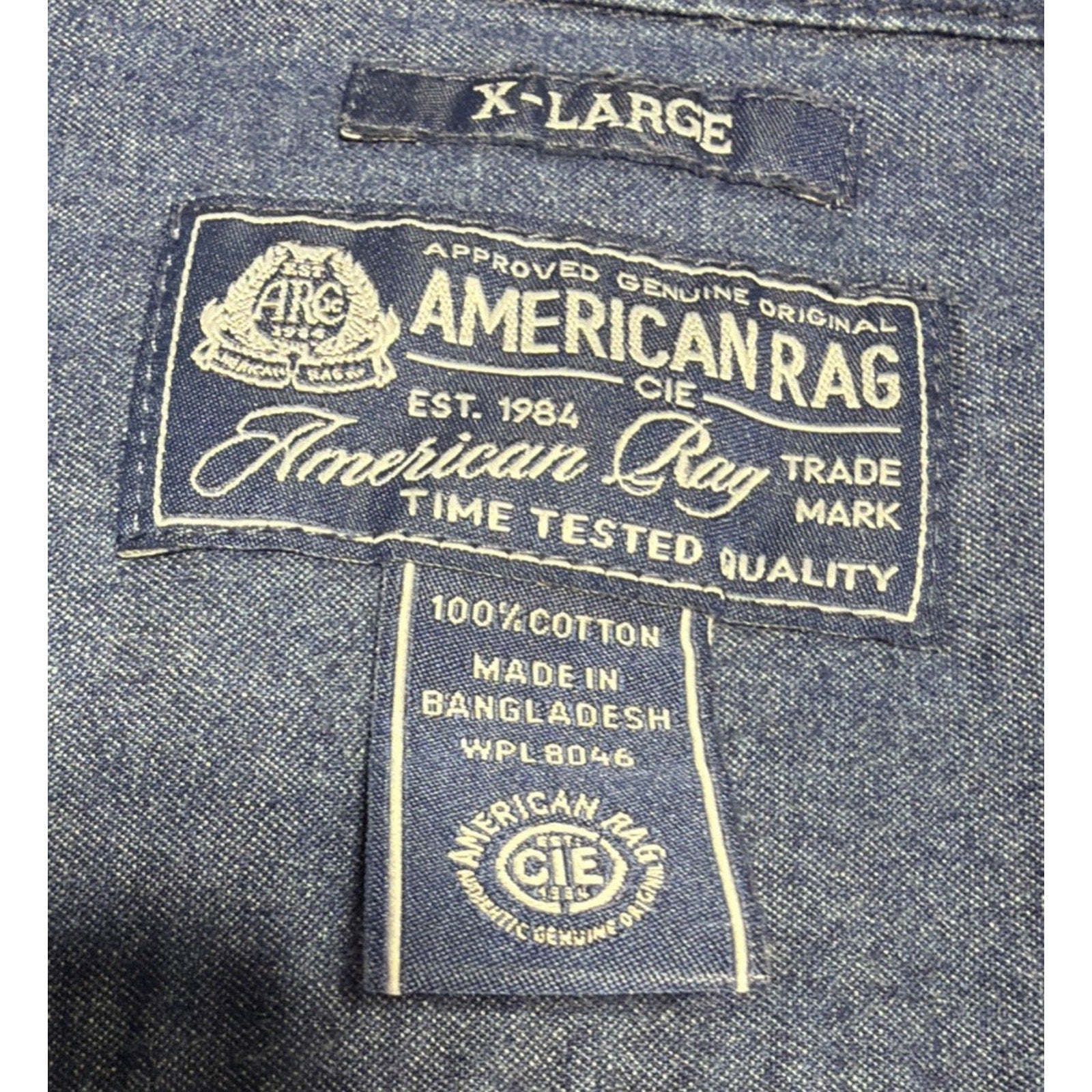 American Rag Men's Chambray Shirt XL Blue Denim Pockets Pearl Snaps Western