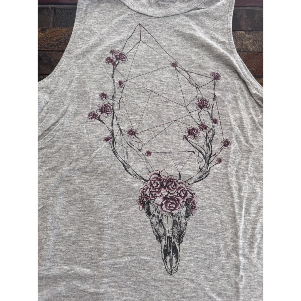 4th & Rose Tunic Women’s Size S Grey Gray Mock Neck Sleeveless Flowering Skull