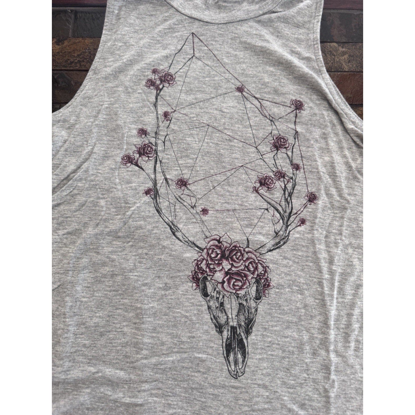 4th & Rose Tunic Women’s Size S Grey Gray Mock Neck Sleeveless Flowering Skull