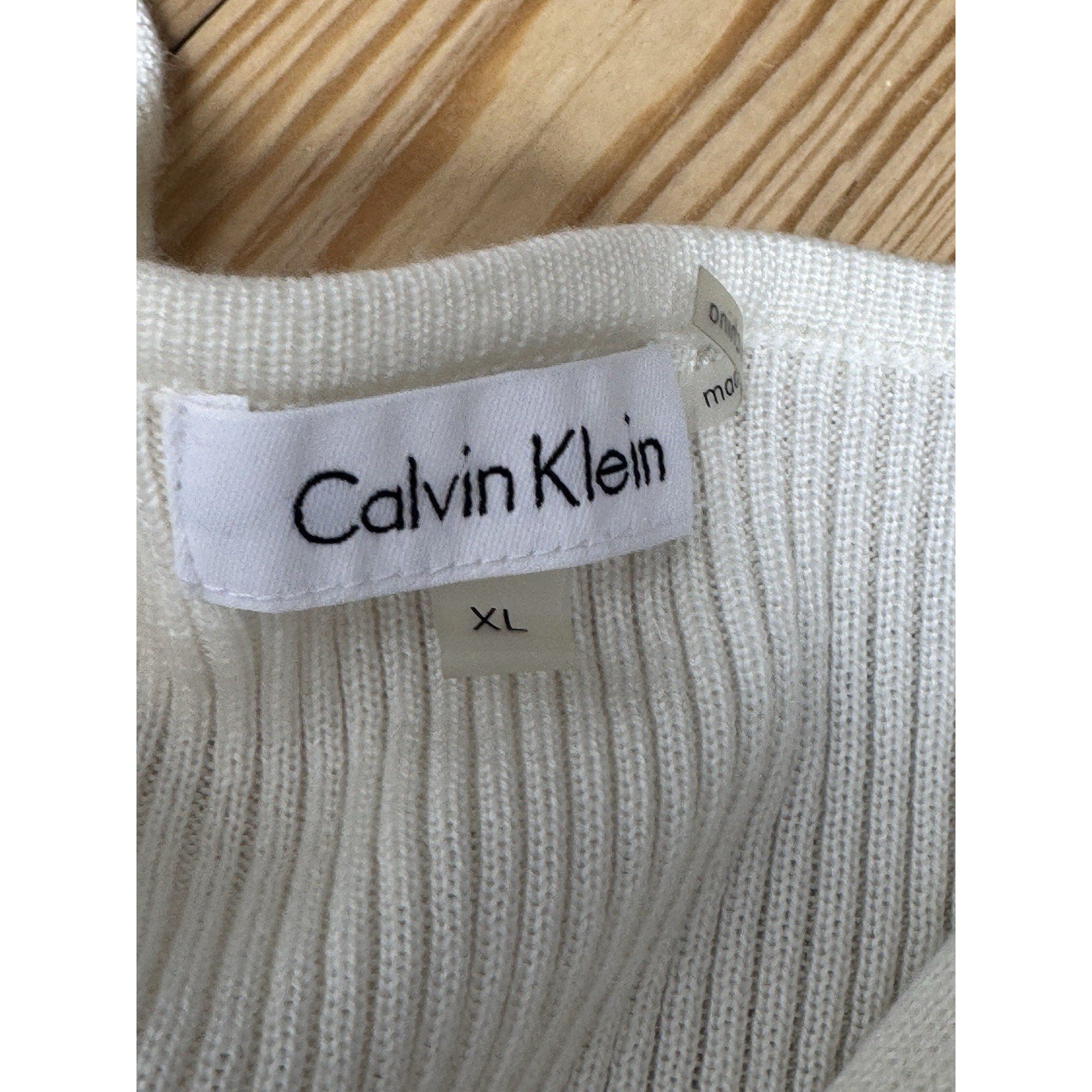Calvin Klein Sweater Ivory Ribbed Knit V-Neck Full Zip Women’s Size XL