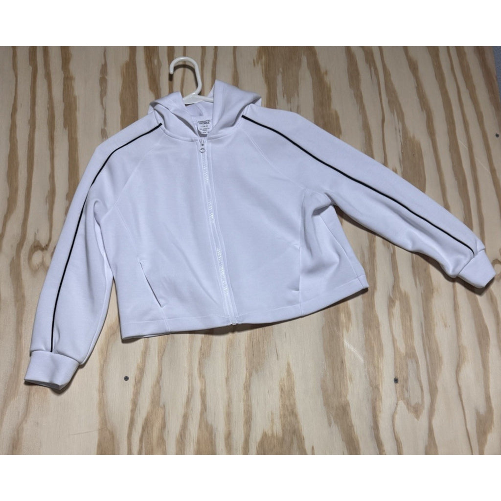 Girls Athletic Works White Full Zip Hoodie Jacket Black Piping Size L 10-12