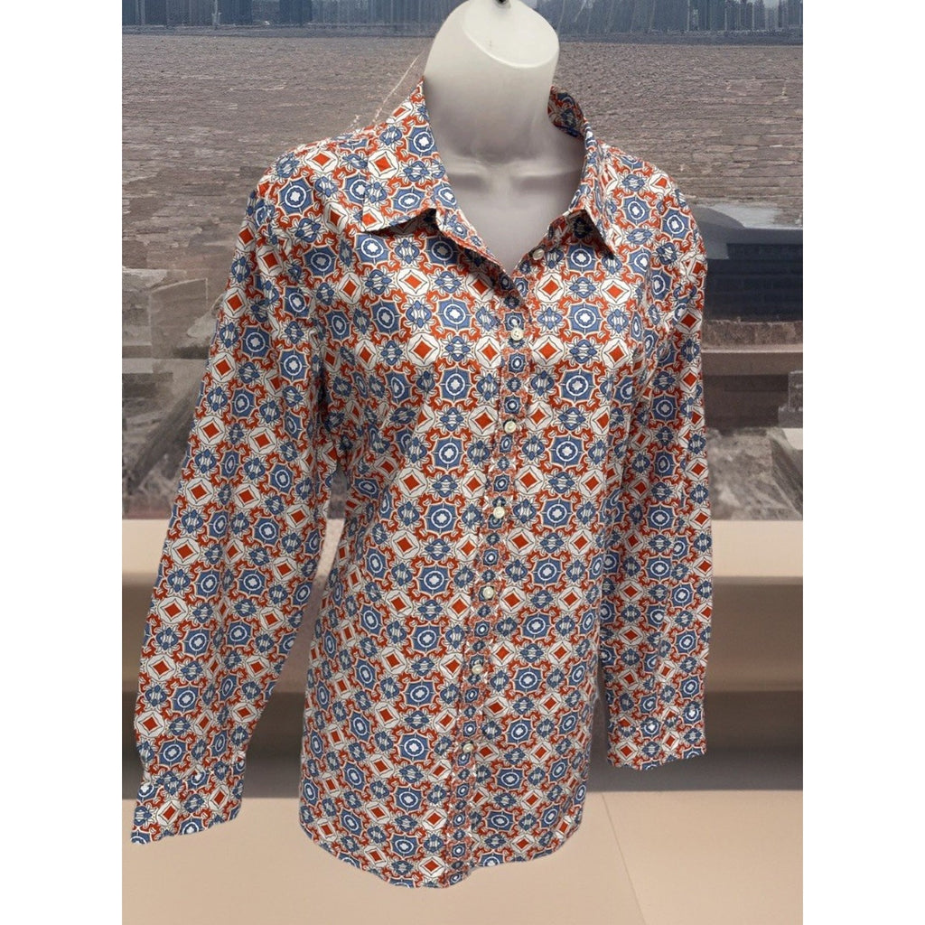Talbots 100% Cotton Floral Long Sleeve Button-Up Shirt Size XL Lightweight