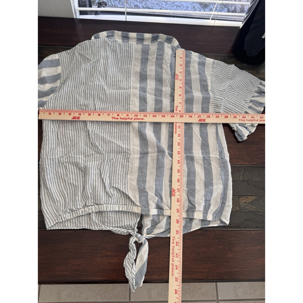 Beach Lunch Lounge Top Womens Medium Blue & White Striped Beachy Tie Front NY Co