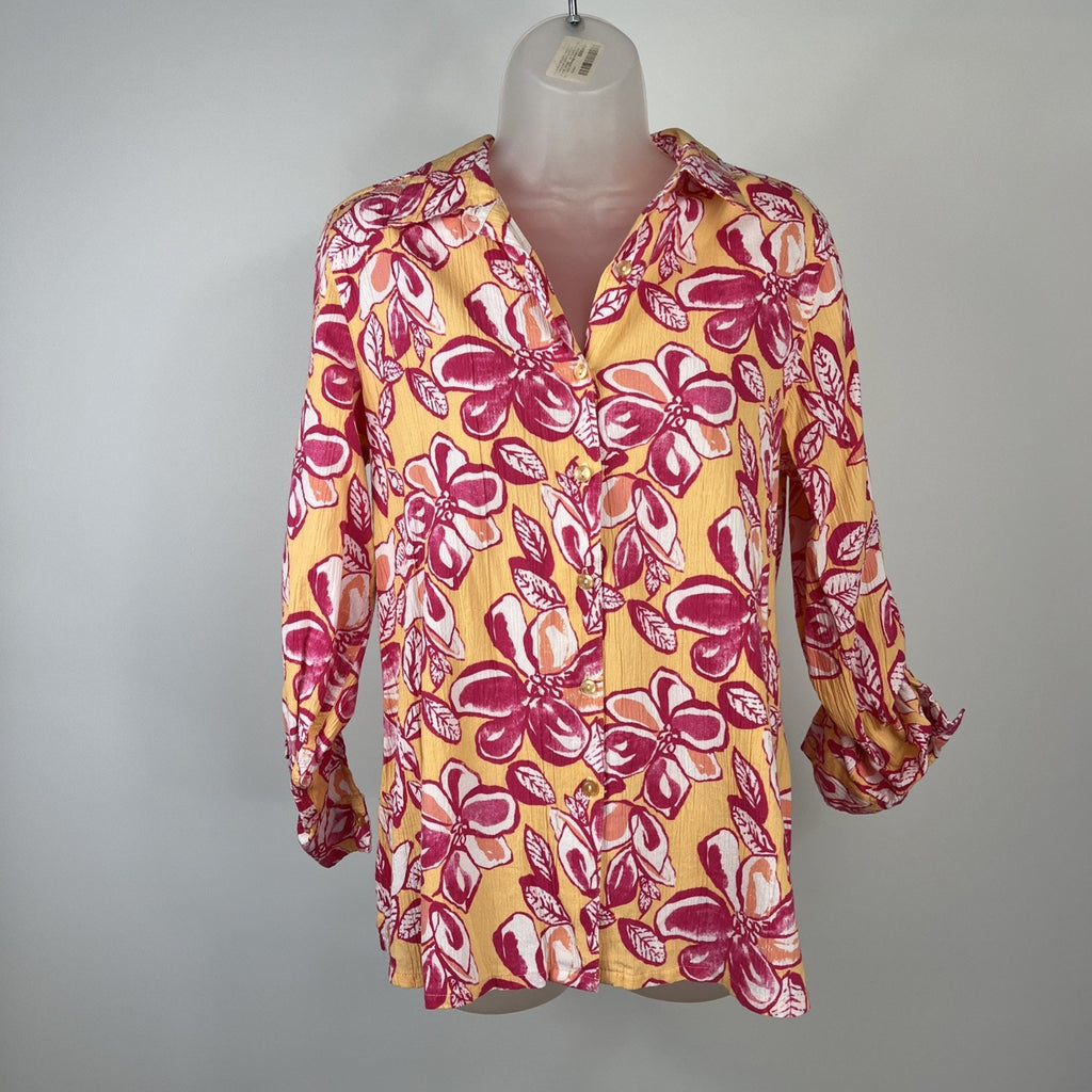 women's Appleseed's orange & pinks floral print shirt size medium Petite