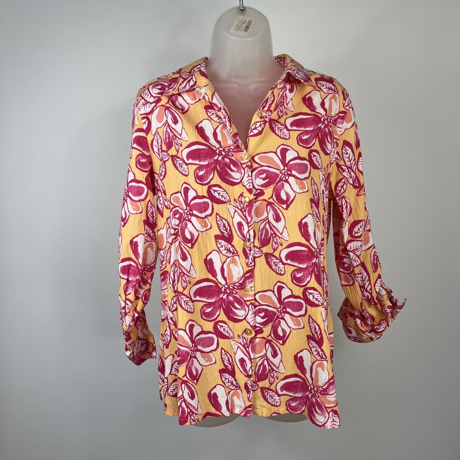 women's Appleseed's orange & pinks floral print shirt size medium Petite