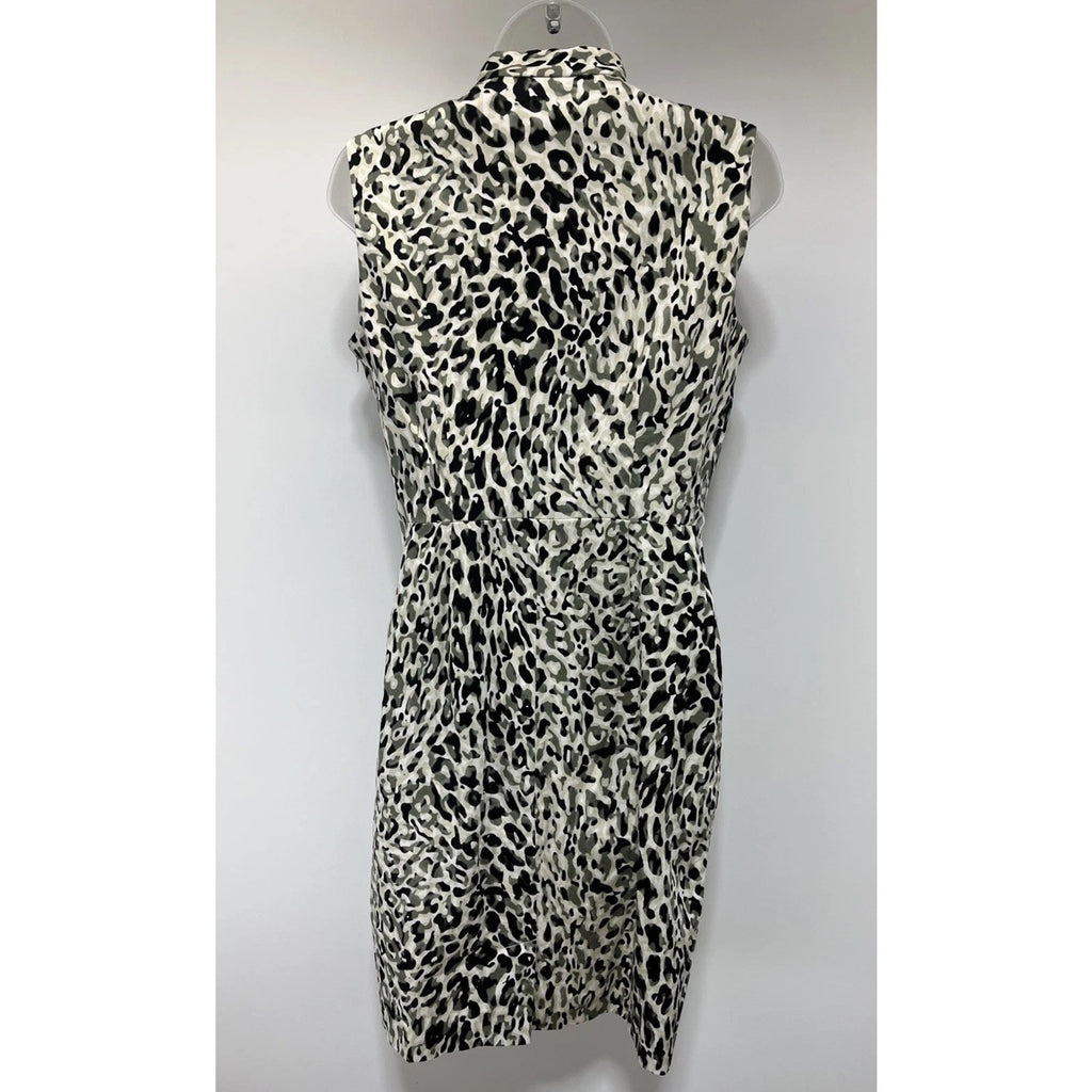 Calvin Klein Womens Sleeveless Animal Print Dress Pocket 1/2 Button Front Sz 10