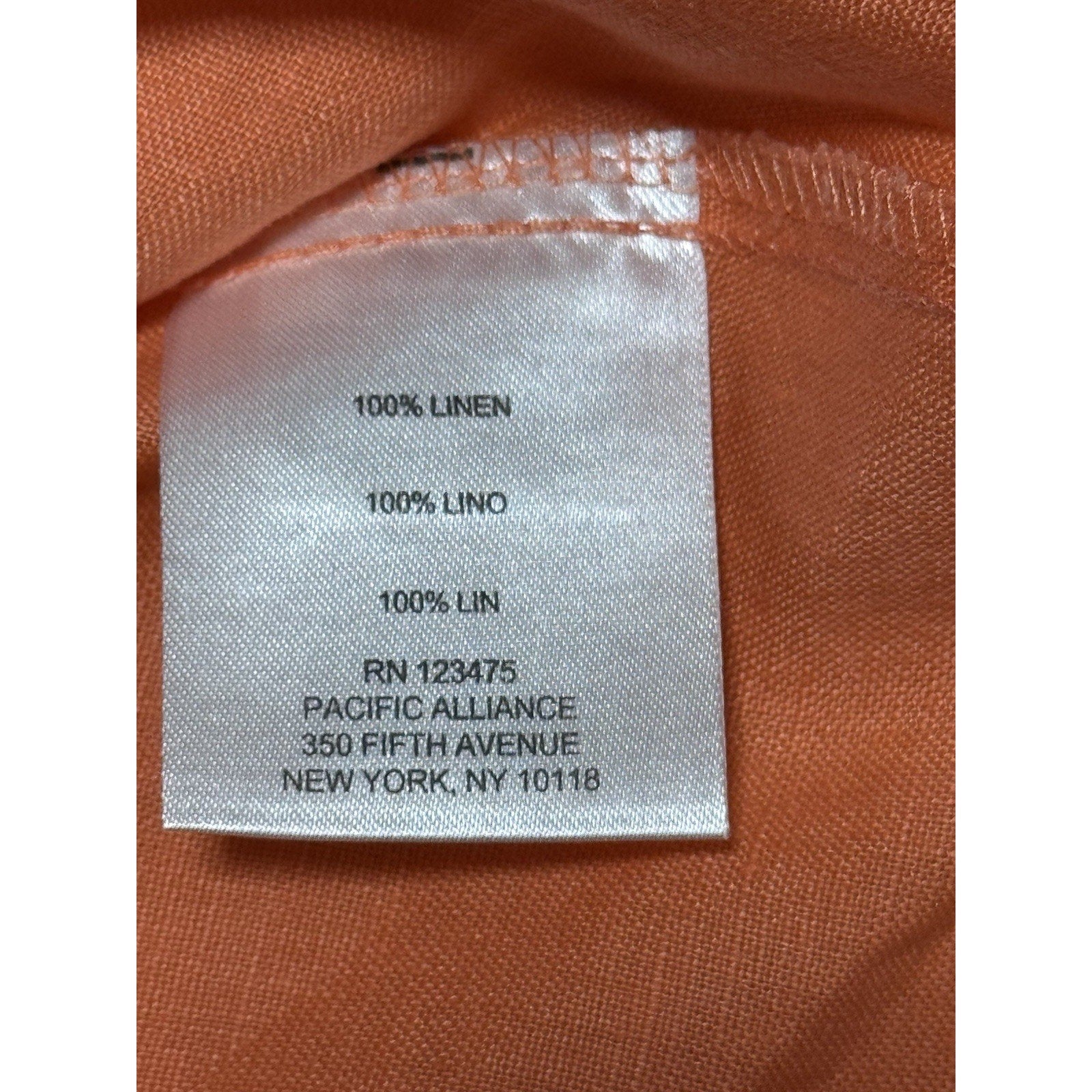 Ellen Tracy 100% Linen Blouse Womens M Coral Orange Tunic Popover 3/4 Sl