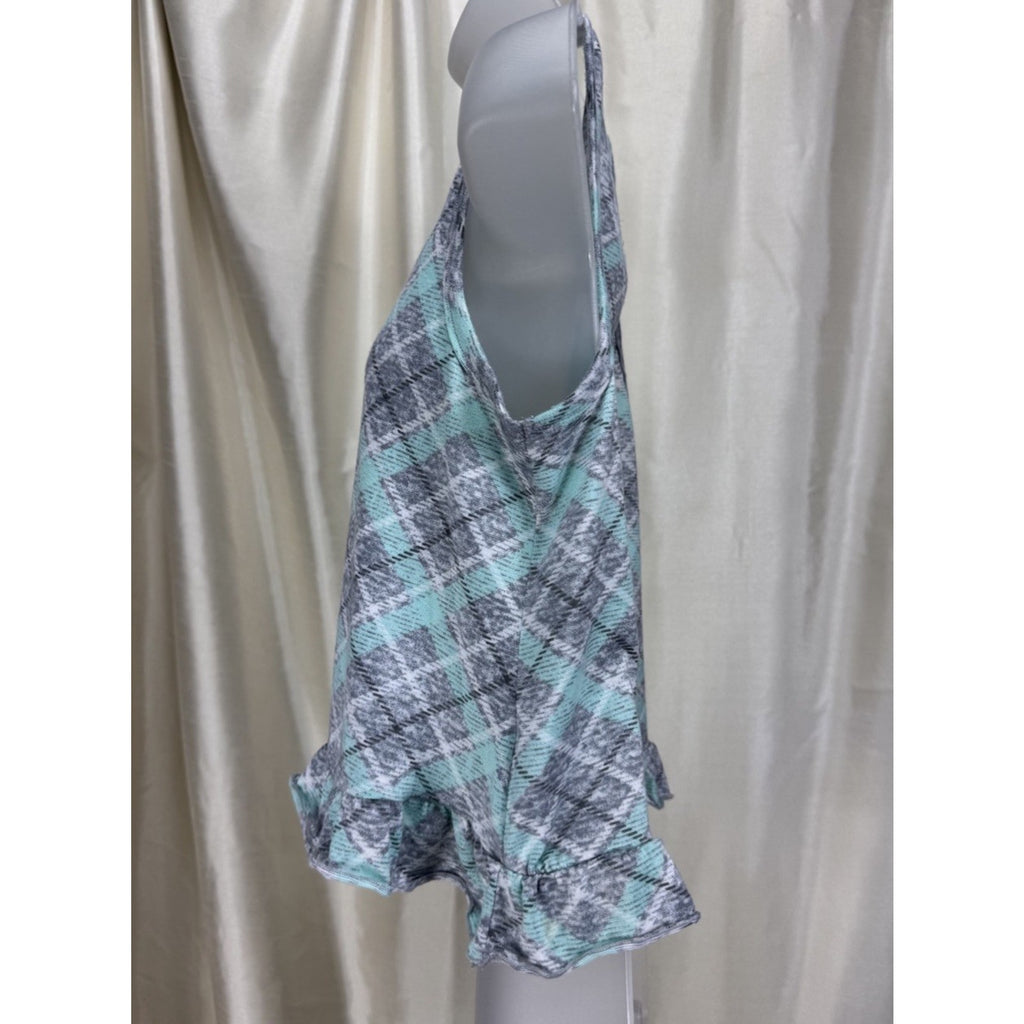 PJ Couture Woman's Extra Soft Gray Green Plaid Sleeveless Top Medium