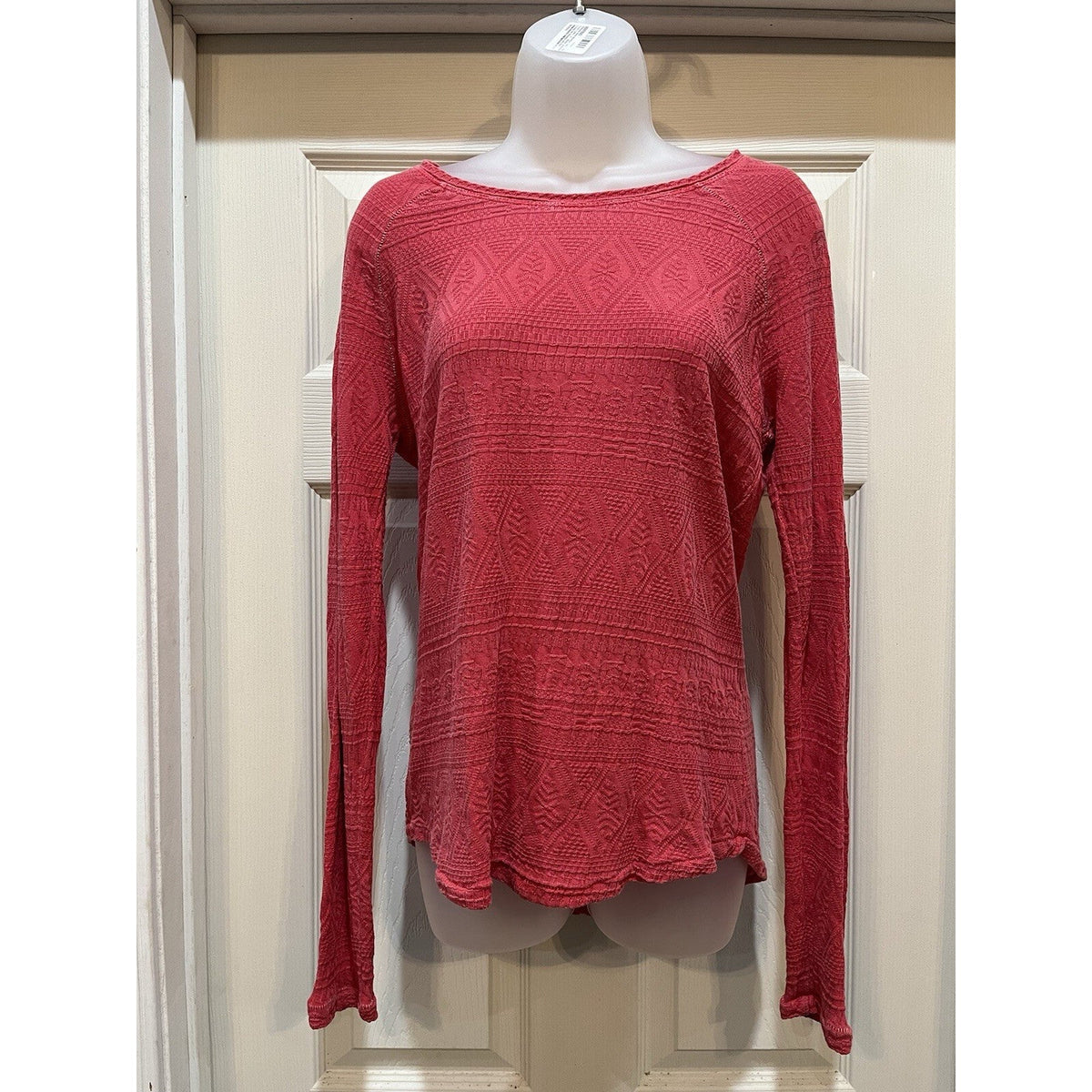Lucky Brand Sweater Women M Lightweight Knit Pullover Slanted Long Sleeve Coral