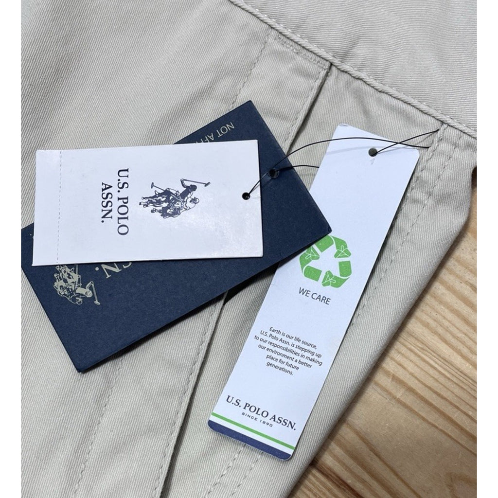 Men's U.S. Polo Assn 6-Pocket Cargo Shorts Khaki Tan 11" Inseam No Stretch Sz 46