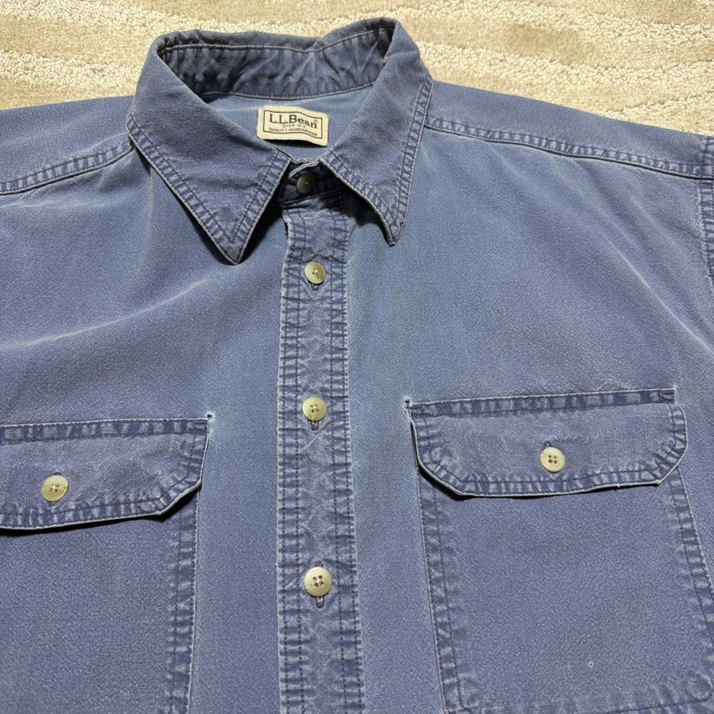 Vtg 90s LL Bean Men L Shirt Blue Sunwashed Fade Canvas Button Up Made Canada