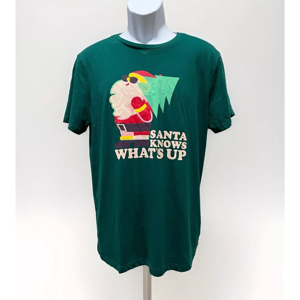Old Navy Green Christmas "Santa Knows Whats Up" T- SHIRT Unisex Large