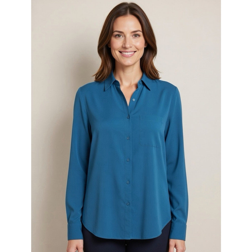 Express The Portofino Shirt Blue Womens Size Small Blouse Long Sleeve Button Top