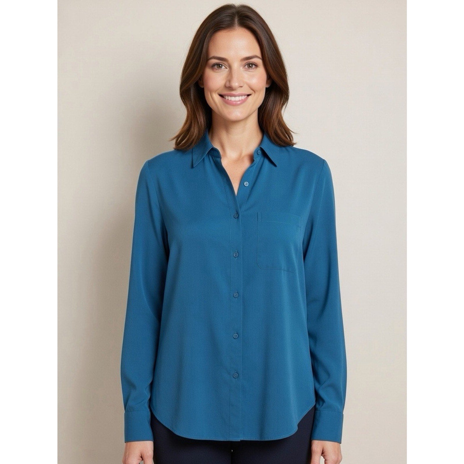 Express The Portofino Shirt Blue Womens Size Small Blouse Long Sleeve Button Top