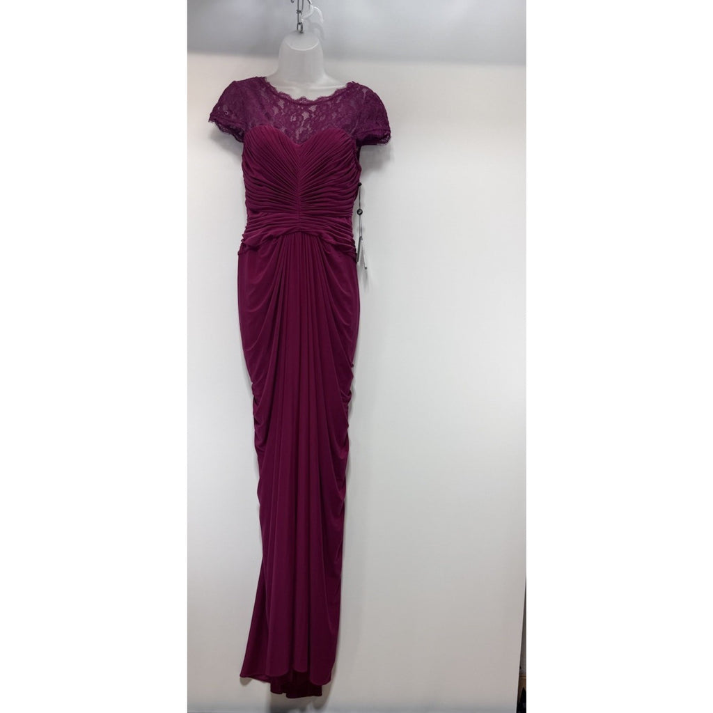 NWT By Adrianna Papell Draped Lace Shoulder Dress/Gown Pomegranate Size 10