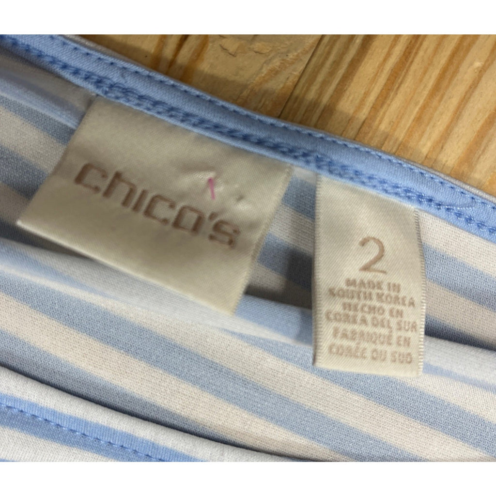 Chicos Light Blue Stripe 3/4 Sleeve Tunic Top Size 2