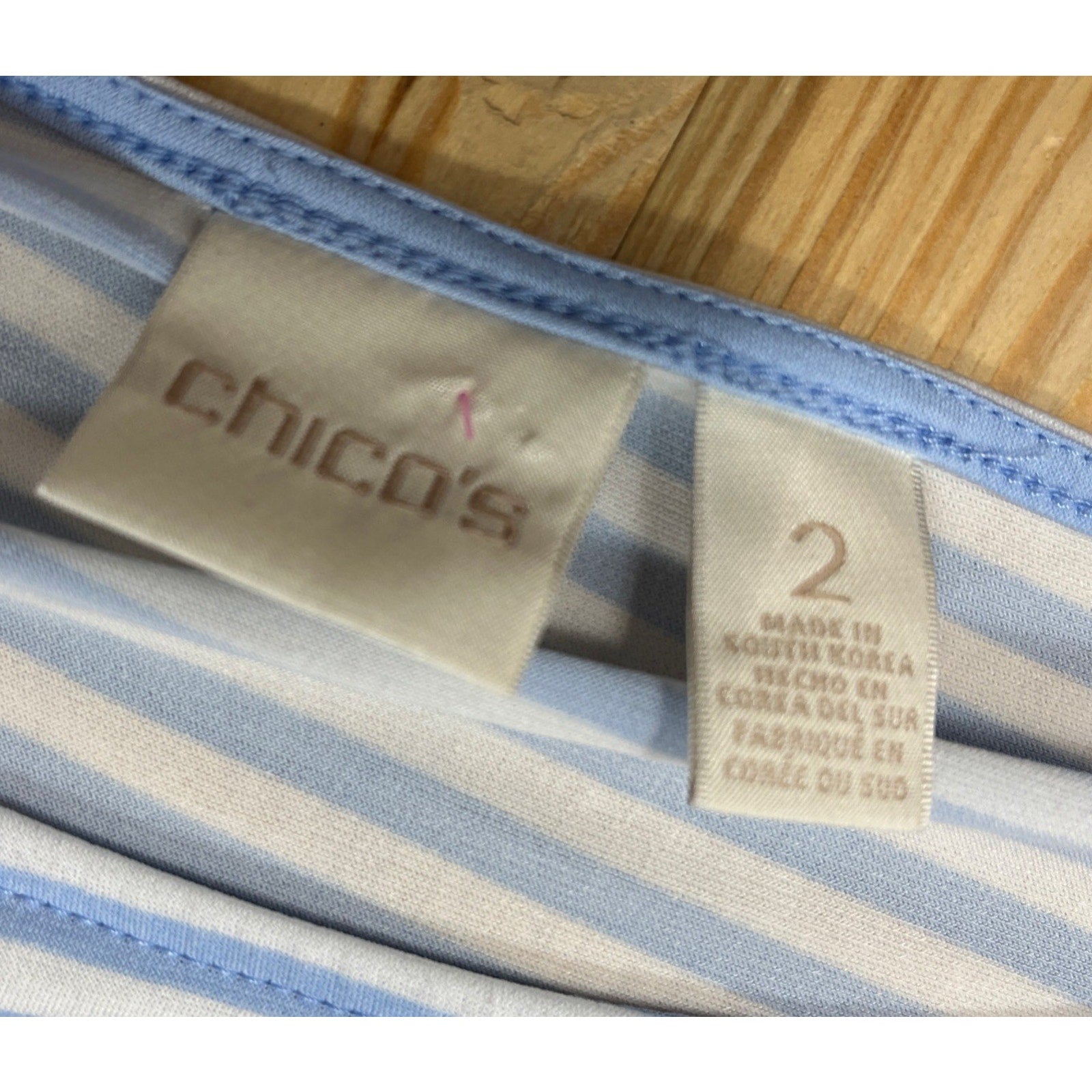 Chicos Light Blue Stripe 3/4 Sleeve Tunic Top Size 2