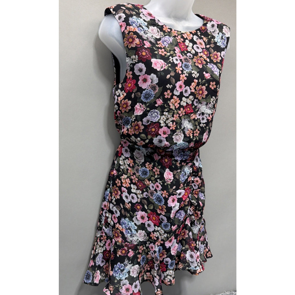 Express Conscious Edit floral Rushed Ruffle fit and flare dress size XS